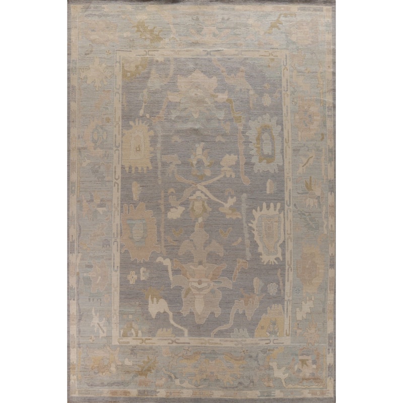 Hand Knotted Oriental 100% Wool Carpet Transitional All-Over Greys & Charcoal Oushak Area Rug - 13' 9'' X 10' 1''