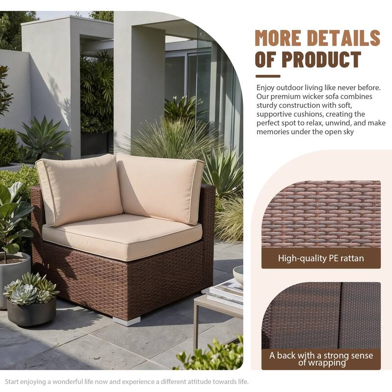 Outdoor Wicker Sectional Sofa 8-Piece Set with Fire Pit Table