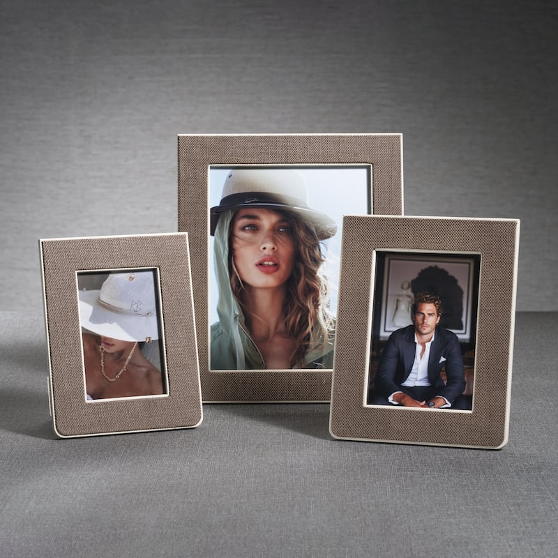 Raffia Over Nappa Cream Leather Photo Frame