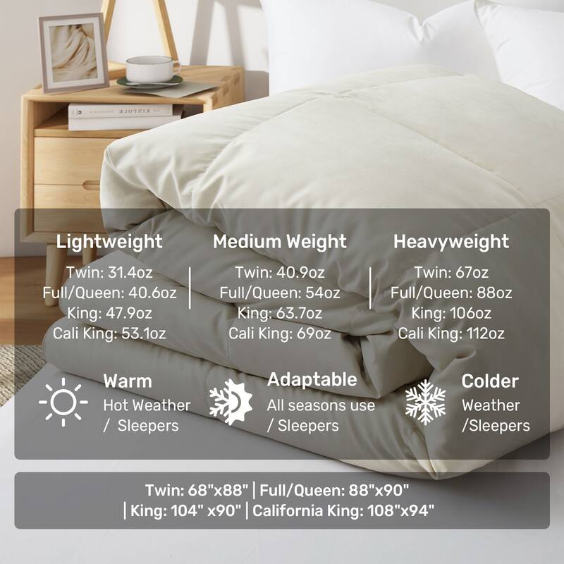 Lightweight Premium White Goose Down Comforter Duvet Insert for Summer