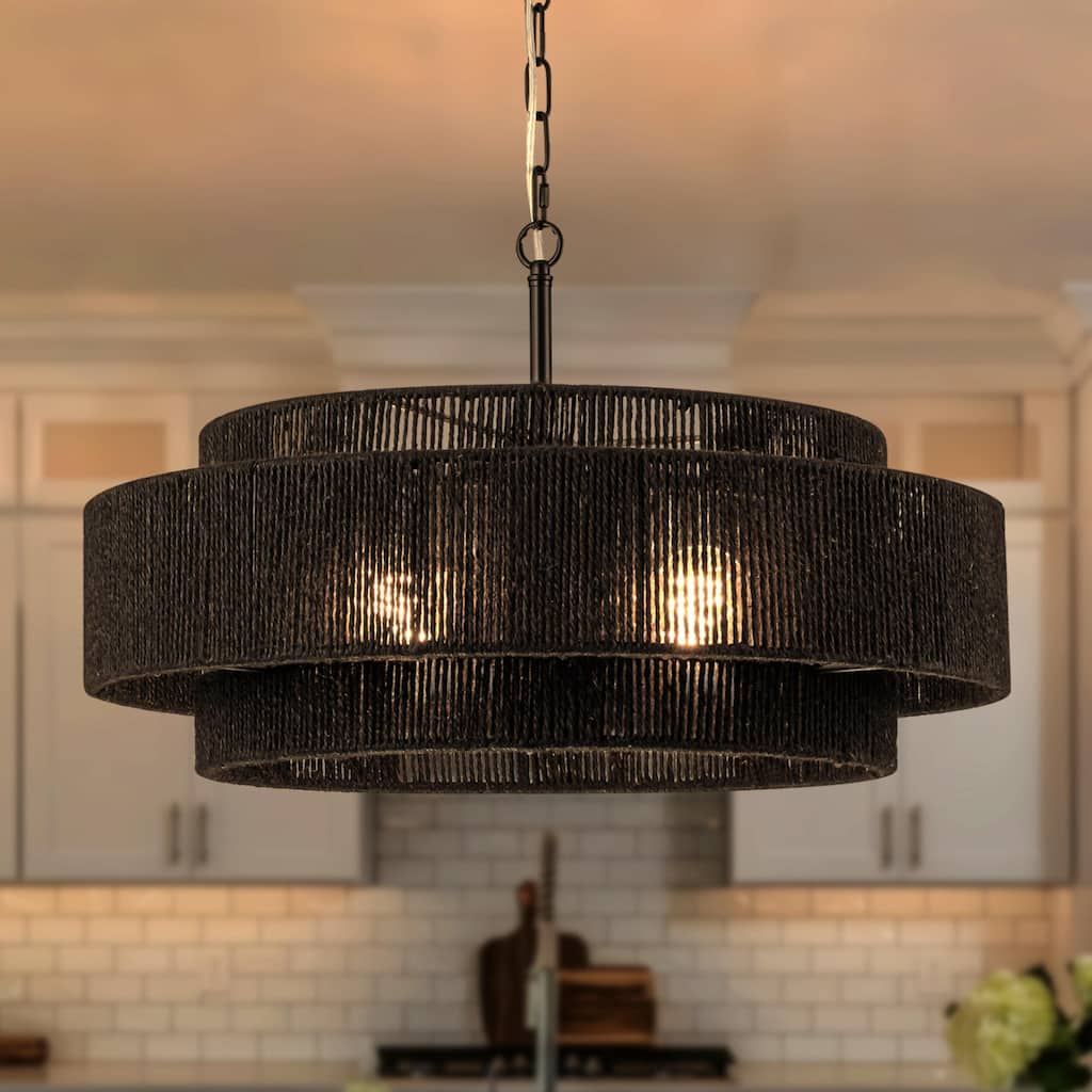 Starsky 4-light Rattan Hand-Woven Hemp Rope Chandelier