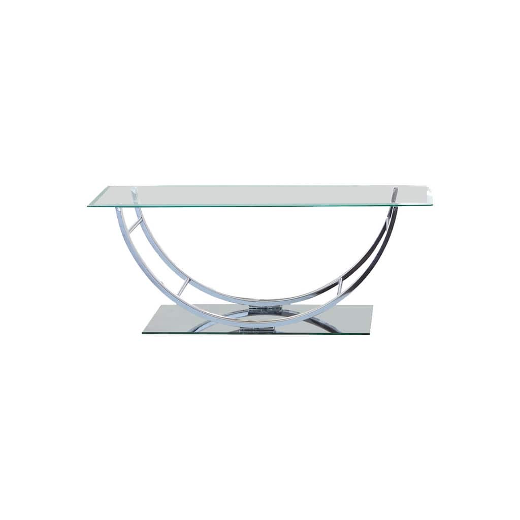 Tempered Glass Top Coffee Table with U Shape Metal Frame, Chrome and Clear