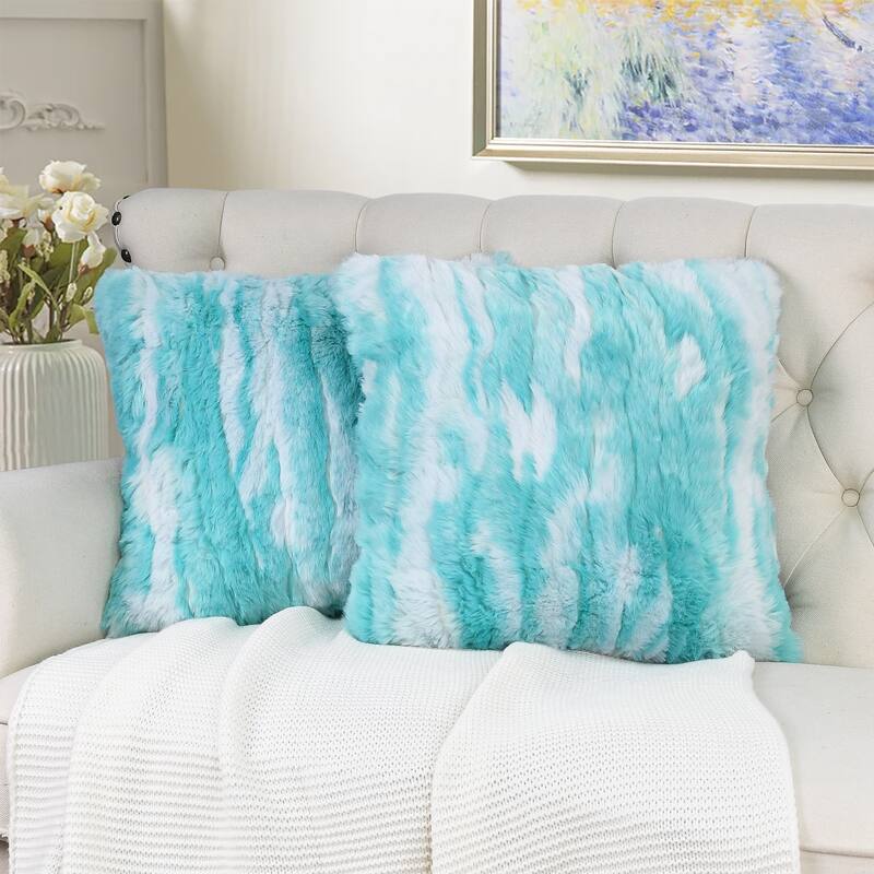 Jacquard FauxFur 2 Piece Set Pillow Shell - 26''x26'' - Blue Turquoise