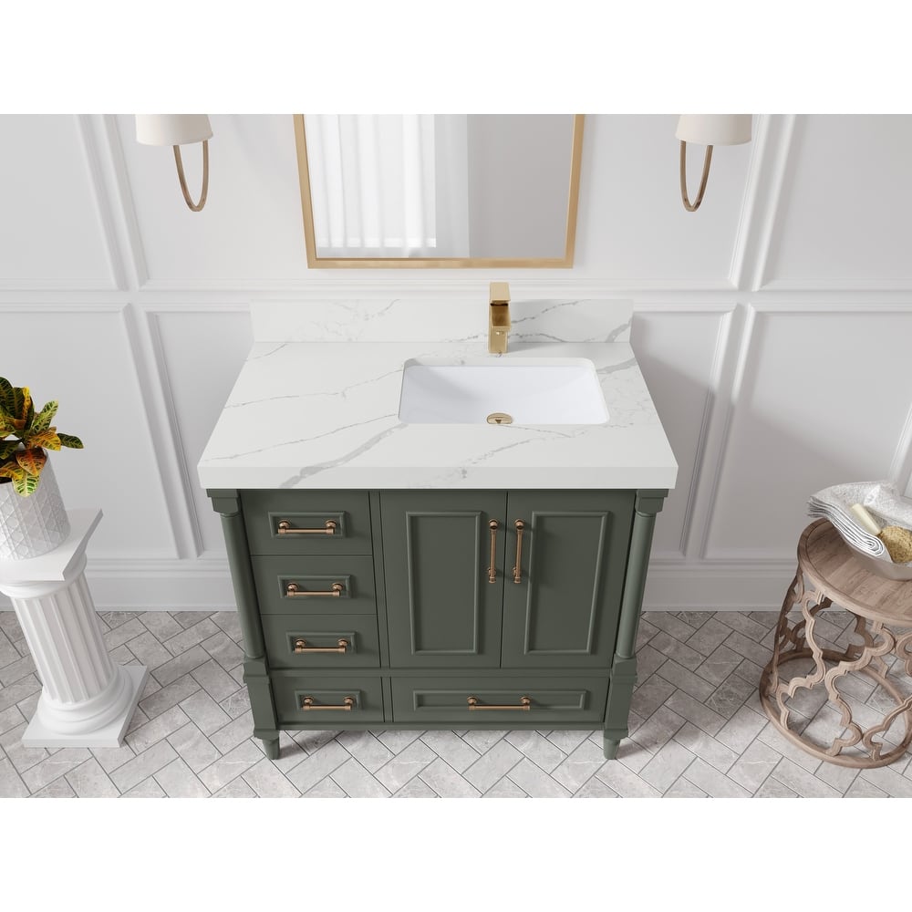 Willow Collections 36 in. W x 22 in. D Aberdeen Right Offset Sink Bathroom Vanity in Pewter Green with Countertop