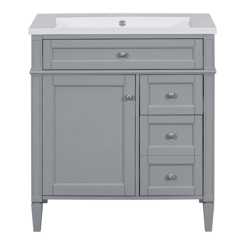 Plywood Freestanding Bathroom Vanity Set in Maple with Integrated Ceramic Sink with Mirror Cabinet - 30“ x 18"