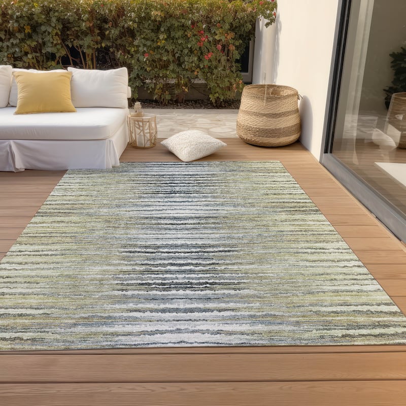 Machine Washable Indoor/ Outdoor Chantille Jagged Stripes Rug