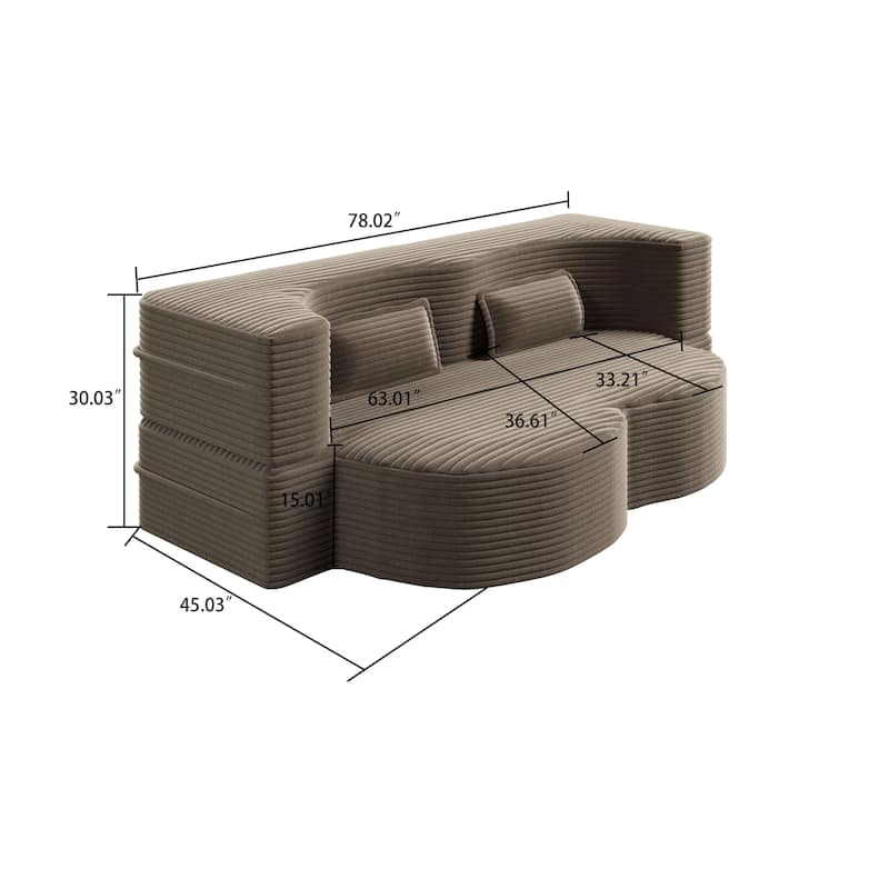 Modern Minimalist Compressed Upholstered Convertible Two-Seater Sofa Bed with 2 Pillows