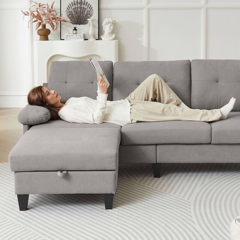 84.45" Wide Sectional Sofa with Ottoman & Side Storage Bags