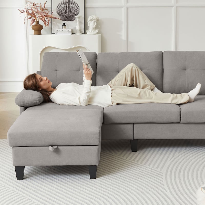 86.22" L Shaped Sectional Sofa with Side Storage Pockets