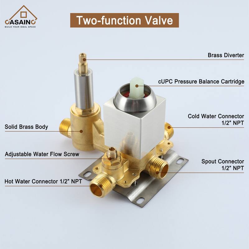 CASAINC 2-Function 12-In Wall Mounted Shower System