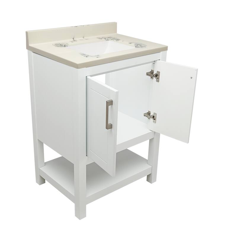Taos 25" Bathroom Vanity with Cultured Marble Vanity Top Sink in White with White Basin