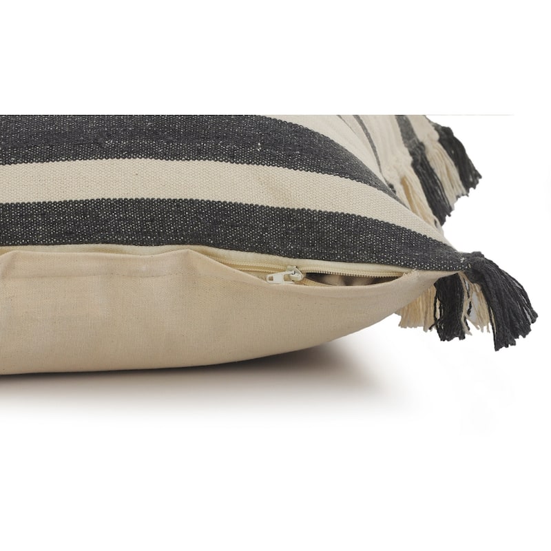 HomeRoots 20" X 20" Gray And White 100% Cotton Striped Zippered Pillow