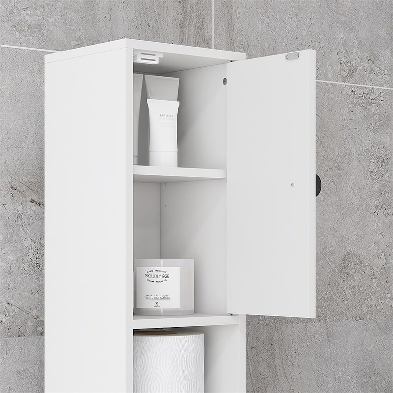 Tall Bathroom Storage Cabinet,Narrow Toilet Cabinet，Adjustable Shelves