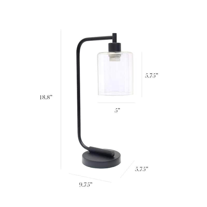 Simple Designs 18.8" Iron Lantern Desk Table Lamp with Glass Shade, Antique Brass, With LED Bulb