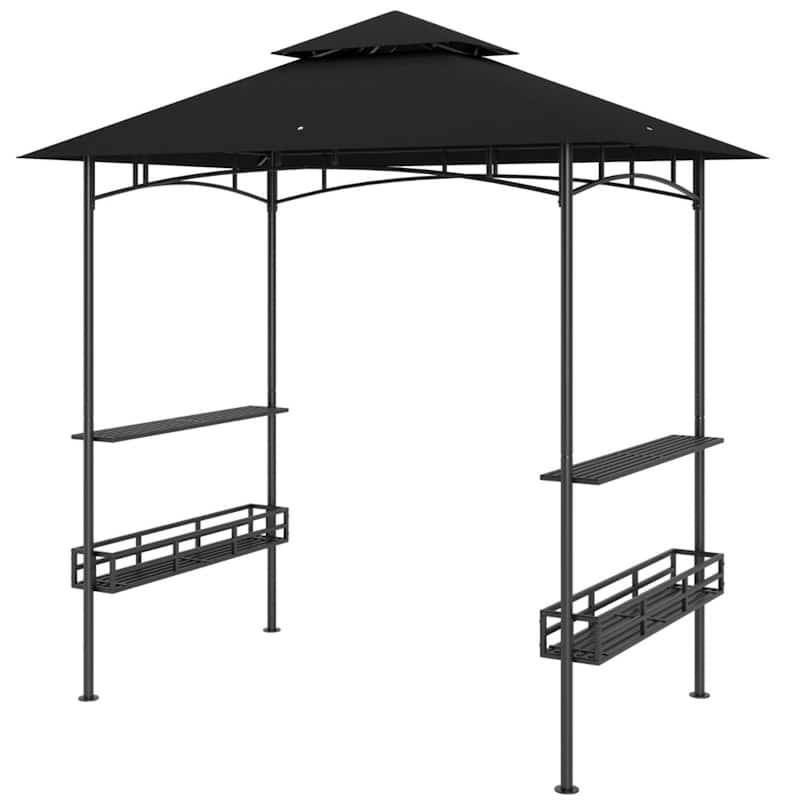 Galvanized Metal Polyester 2-Tier Outdoor Gazebo - 94.5" L x 59.1" W x 101.2" H - Dark Grey