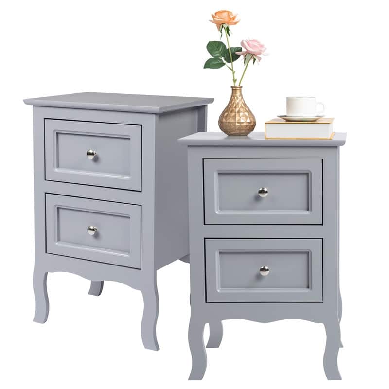 Country Style Two-Drawer Nightstand- Set of 2 - Grey