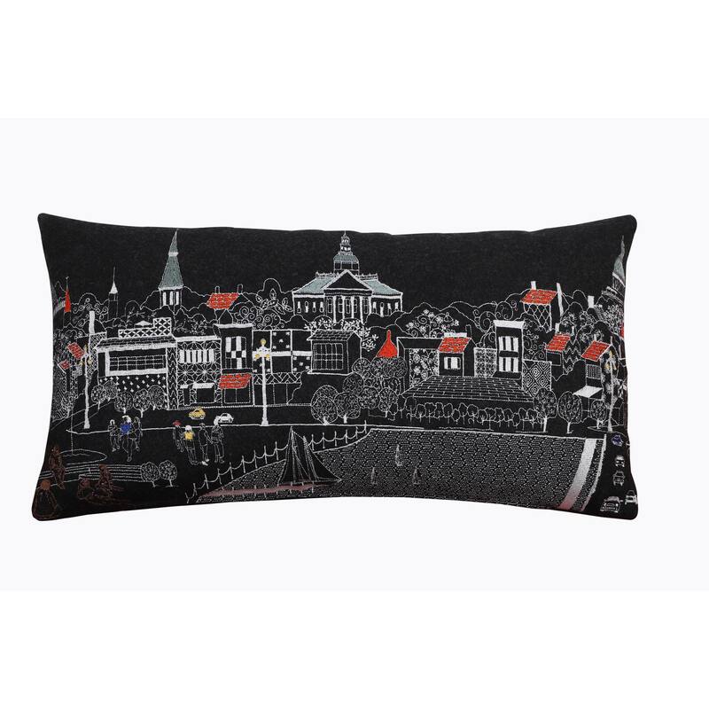 24" Black Annapolis Nighttime Skyline Lumbar Decorative Pillow