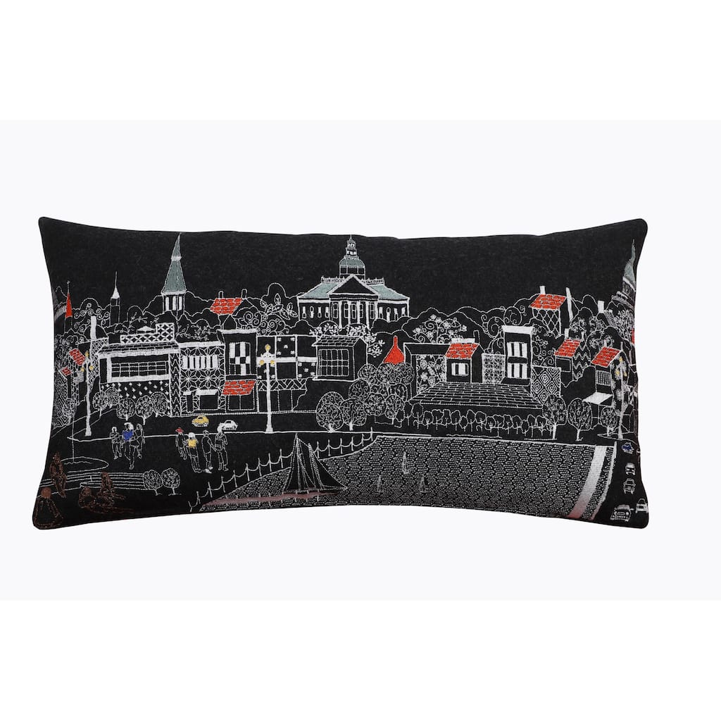 24" Black Annapolis Nighttime Skyline Lumbar Decorative Pillow