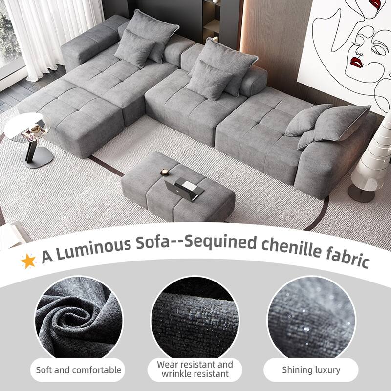 6 PCS DIY Combination Tufted Sofa Modern Oversized Modular Sectional Sofa with 6 Pillows,No Assembly Required