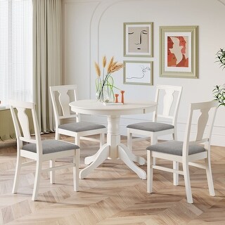 Mid-Century 5-Piece Round Wood Dining Table Set with 4 Kitchen Chairs ...