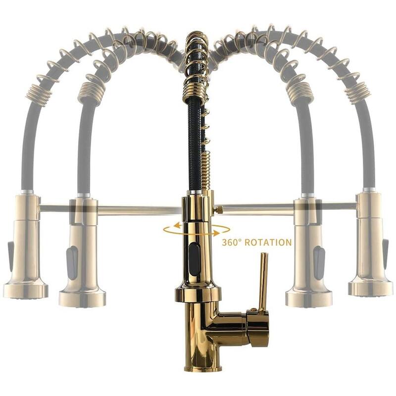 Commercial Black and Gold Kitchen Faucet with Pull Down Sprayer, Single Handle Single Lever Kitchen Sink Faucet