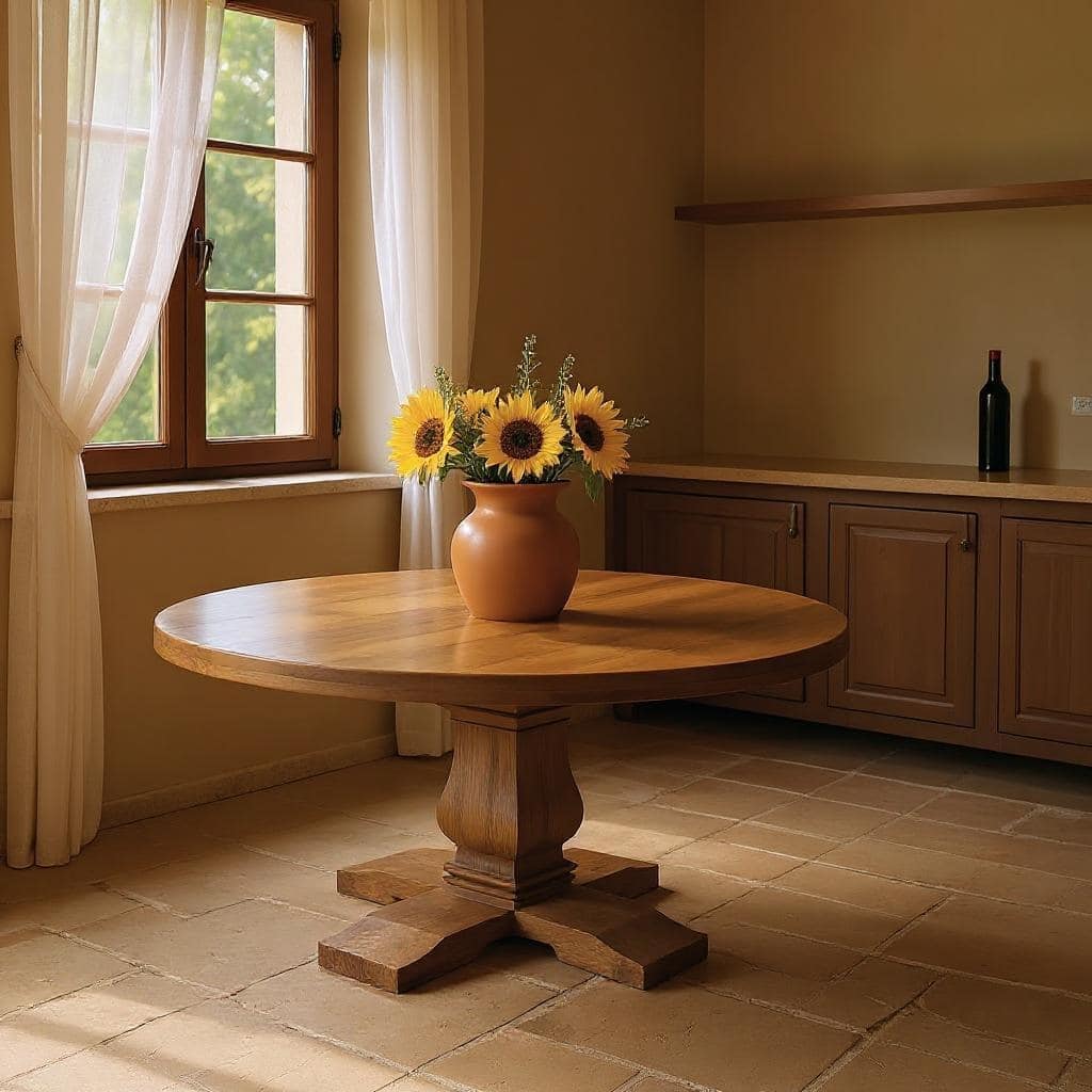 HomeRoots 58" Brown Solid Wood Pedestal Base Round Top Dining Table - 58 in. x 30.5 in. x 58 in.