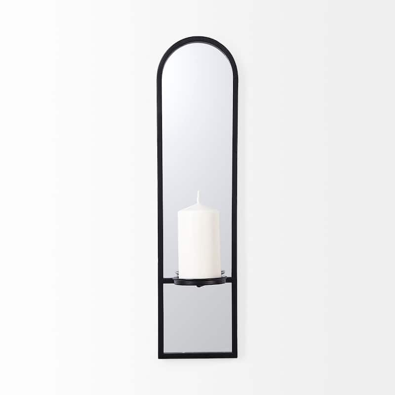 Evianna 7L x 7W x 25H Mirrored W/Black Metal Frame Wall Candle Holder - 7.2L x 6.5W x 25.2H