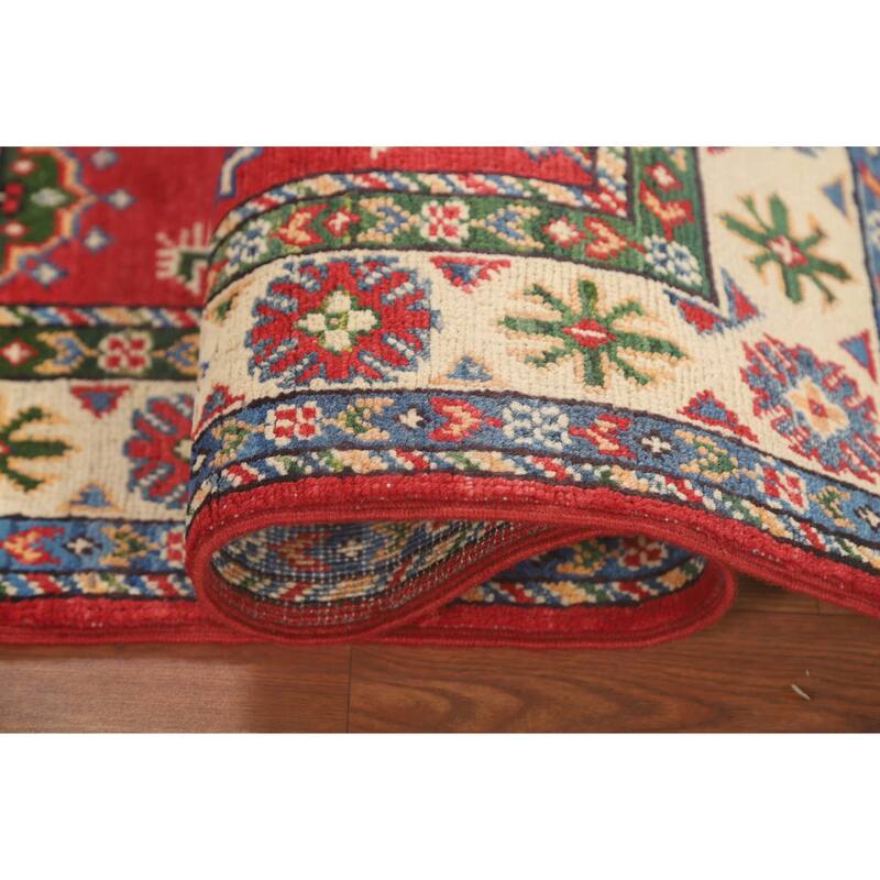 Geometric Red Kazak Oriental Accent Rug Handmade Wool Carpet - 2'10" x 4'2"