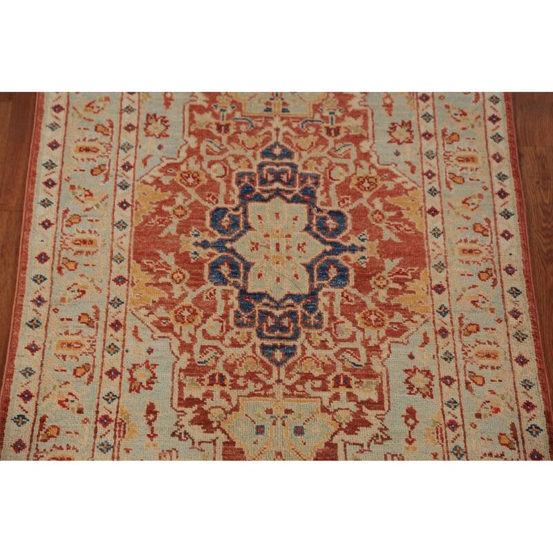 Geometric Heriz Serapi Vegetable Dye Accent Rug Handmade Wool Carpet - 3'0"x 4'10"
