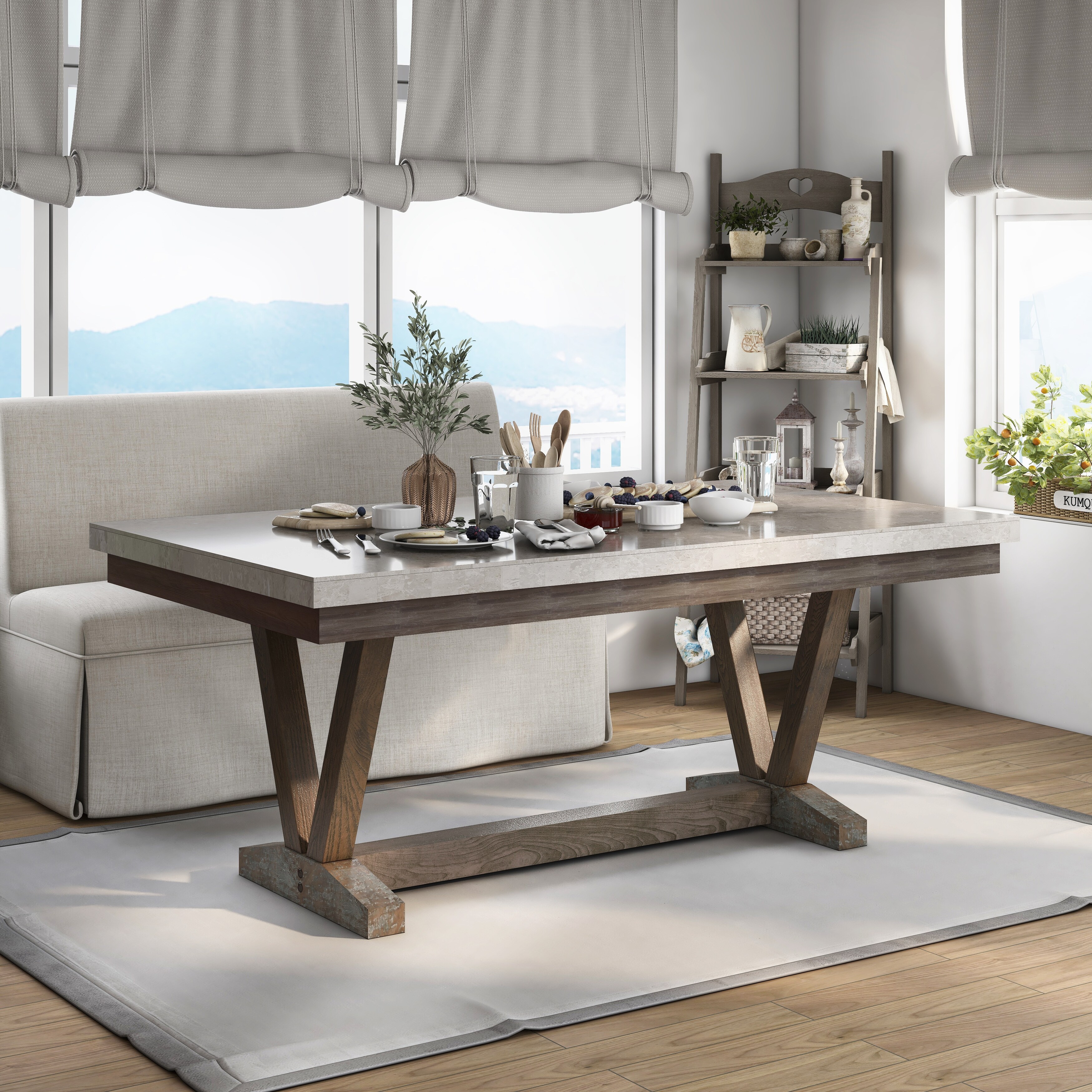 Furniture of America Yoss Transitional 72 inch Marble Top Trestle