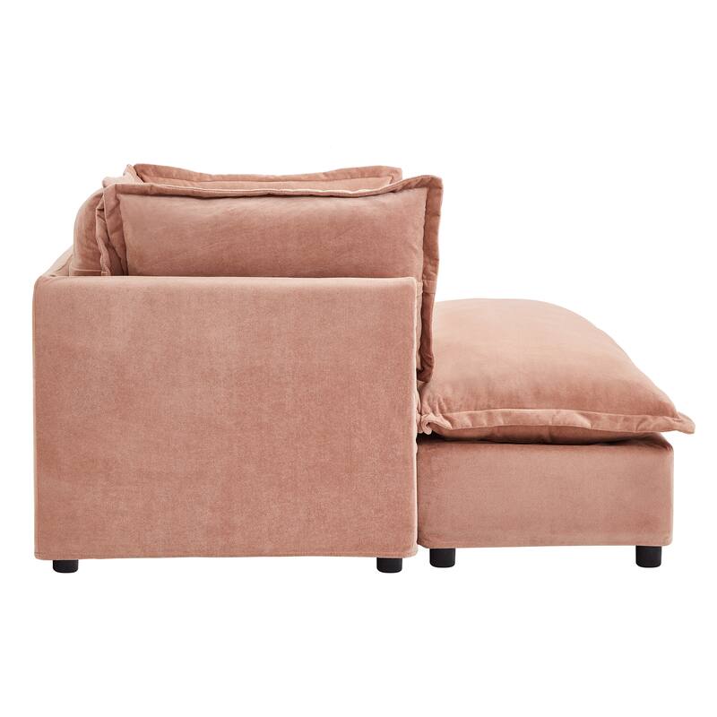 Modern Armchair Sofa 47" Cozy Upholstered Sofa Chair With Movable Ottoman, Wide Seat, Curved Armrests And Soft Pillows