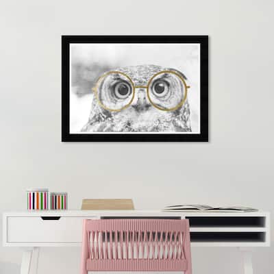 Wynwood Studio Prints Animals Nerdy Owl Black and Metallic Gold Glam Wall Art Canvas Print