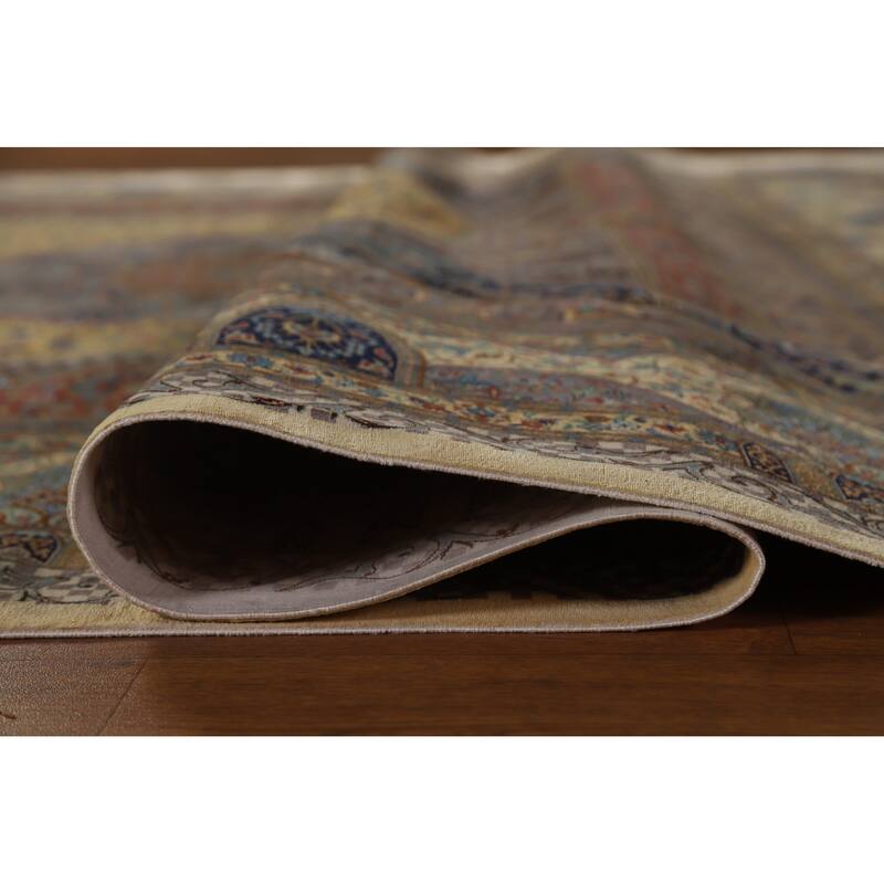 Hand Knotted Oriental 100% Silk Carpet Traditional Floral Yellow & Gold Qum Area Rug - 10' 2'' X 6' 5''