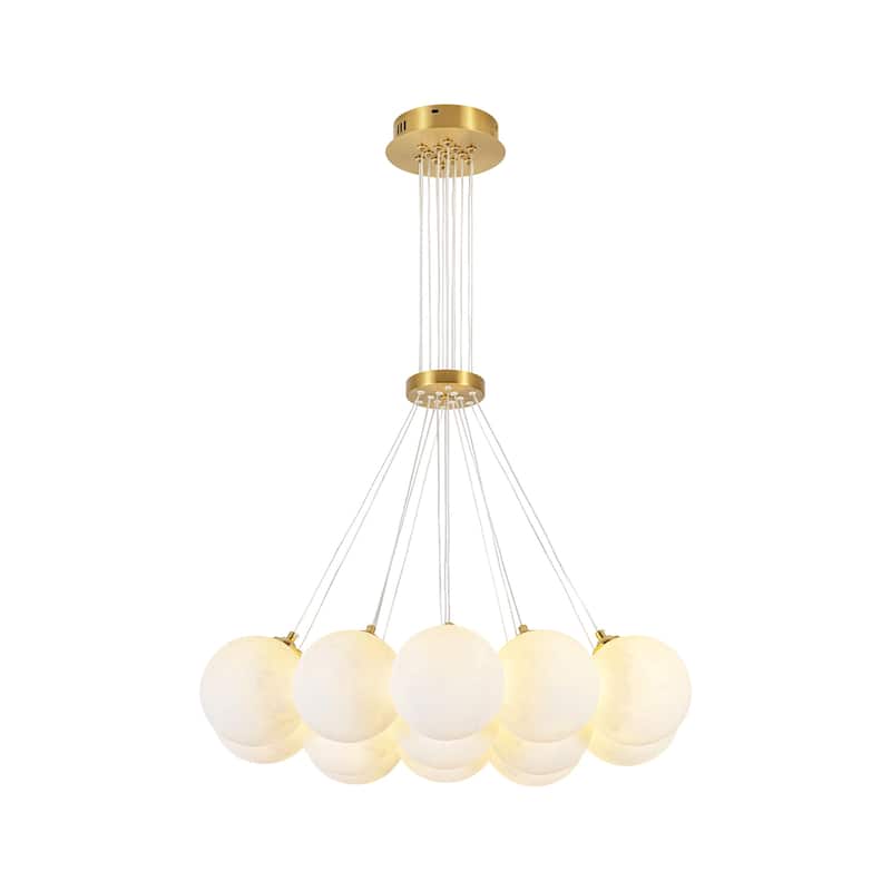 13-Light Modern Cluster Bubble Glass-Like 3D Printed Moon-Shade Gold Metal Chandelier for Living Room