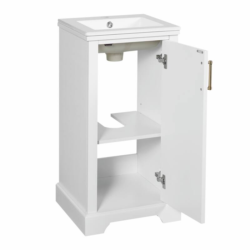 16" Bathroom Vanity with Ceramic Sink with Soft Closing Door and Adjustable Shelf
