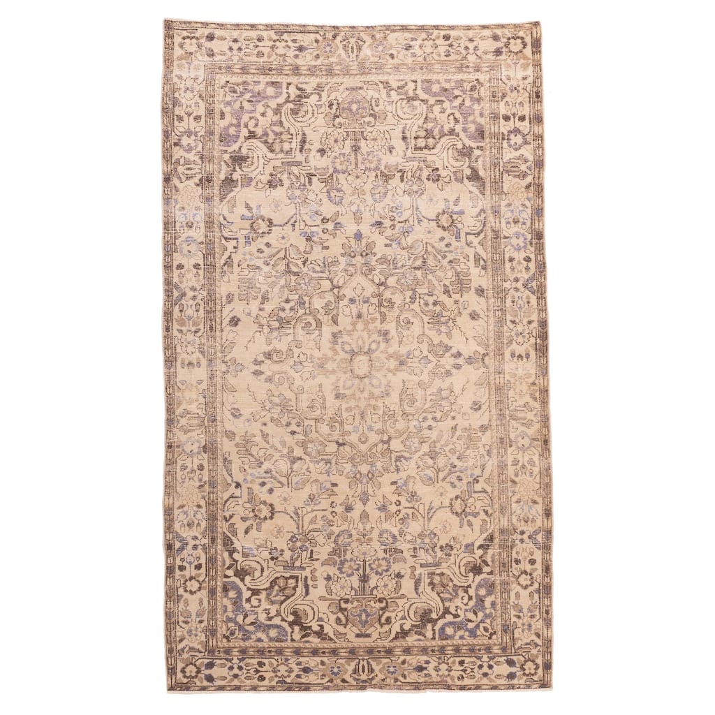ECARPETGALLERY Hand-knotted Antalya Vintage Ivory Wool Rug - 5'3 x 8'10