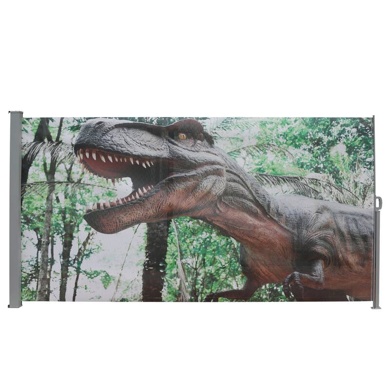 71"x138" Patio Retractable Side Awning Screen, semi-transparent with UV printing, ideal for blocking dust,sunshine and wind