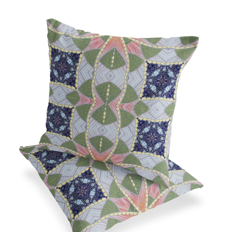 HomeRoots Set of Two 16" X 16" Green and Pink Blown Seam Eclectic Indoor Outdoor Throw Pillow - 16.00' X '16.00' X '5.00