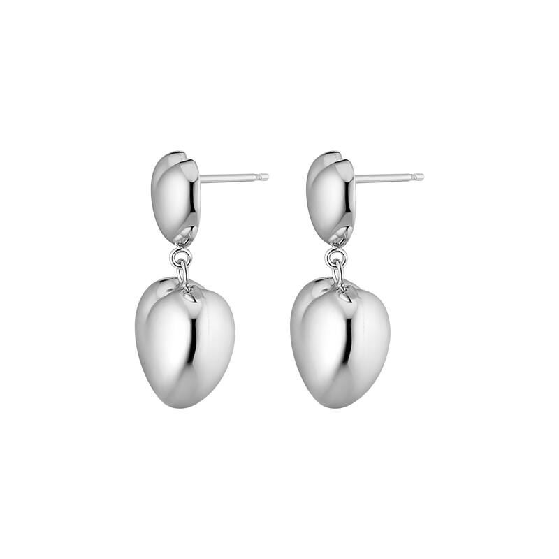 Fremada Rhodium Plated Silver Chunky Double Puffed Heart earrings