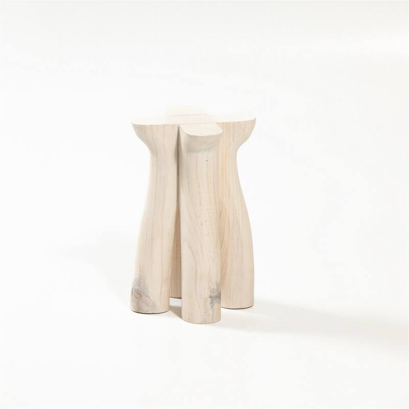 Med Wood Pedestar White Wash Dia 6.25" & H 9" - White Wash - Medium