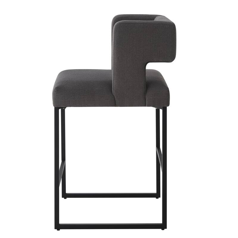 Modern Fashion Counter Height Bar Stools with Unique Square Open Backrest,Set of 2 Versatile Bar Chairs with Sturdy Iron Legs