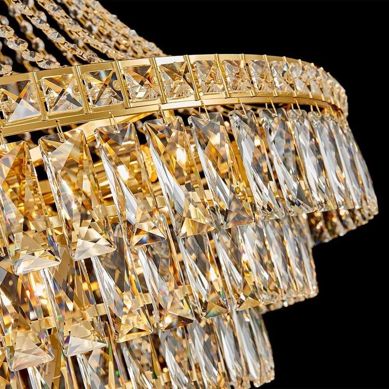 KAYLA High Ceiling Chandelier 13-Light Gold Modern Crystal Chandeliers Pendant Light Foyer Chandelier Fixtures