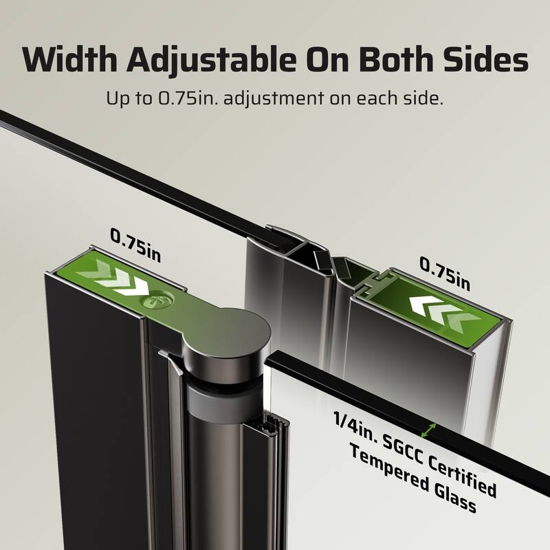 30/32/34" W x 72" H Semi-Frameless Pivot Shower Door, 6mm Tempered Glass, Matte Black Reversible Swing Panel