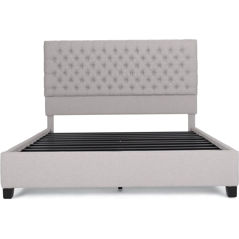 Queen Size Upholstered Platform Bed Frame, Elegant Fabric Bed Frame with Deep Button Tufted Headboard, Metal Slat Support