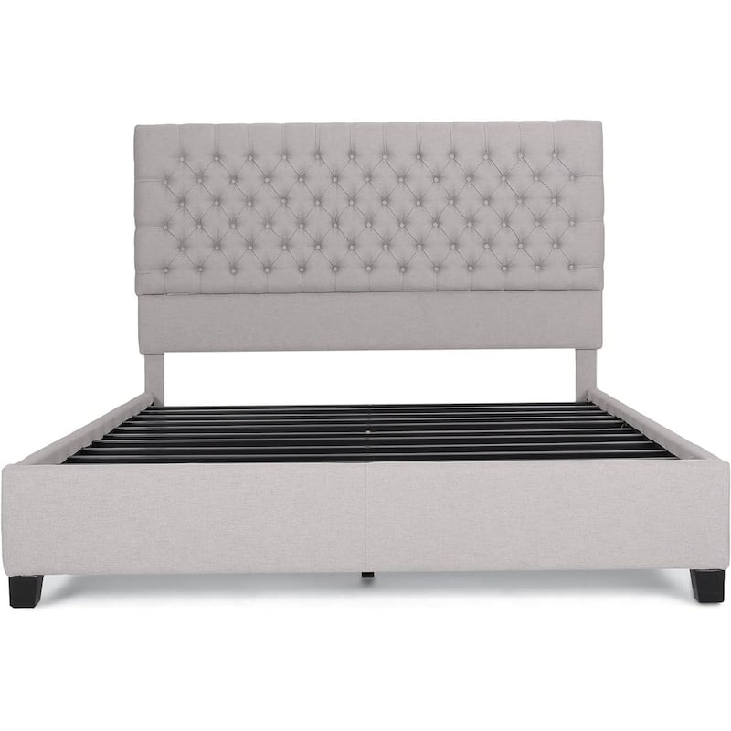 Roomfitters Fully Upholstered Platform Bed with Tufted Headboard, Queen Size