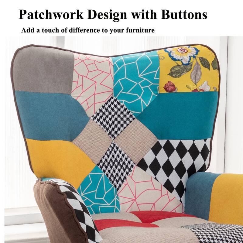 HOMYKA 30" Patchwork Camelback Accent Chair with Colorful Fabric