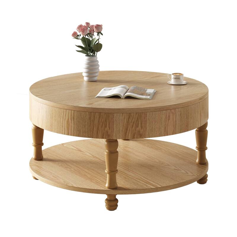 31.5" Modern Round Flip-top Coffee Table with Hidden Compartment