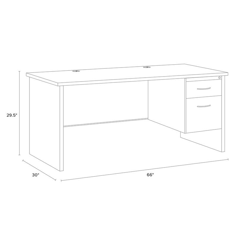 Hirsh Executive Office Modular Right-Hand Single Pedestal File Desk for Office, 30" D x 66" W, Black / Walnut