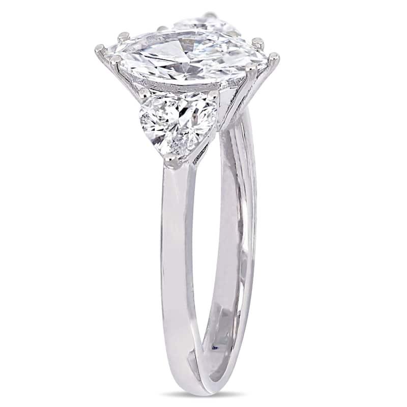 Miadora 1 3/4ct TDW Marquise Cut and Heart Diamond 3-Stone Engagement Ring in 18k White Gold