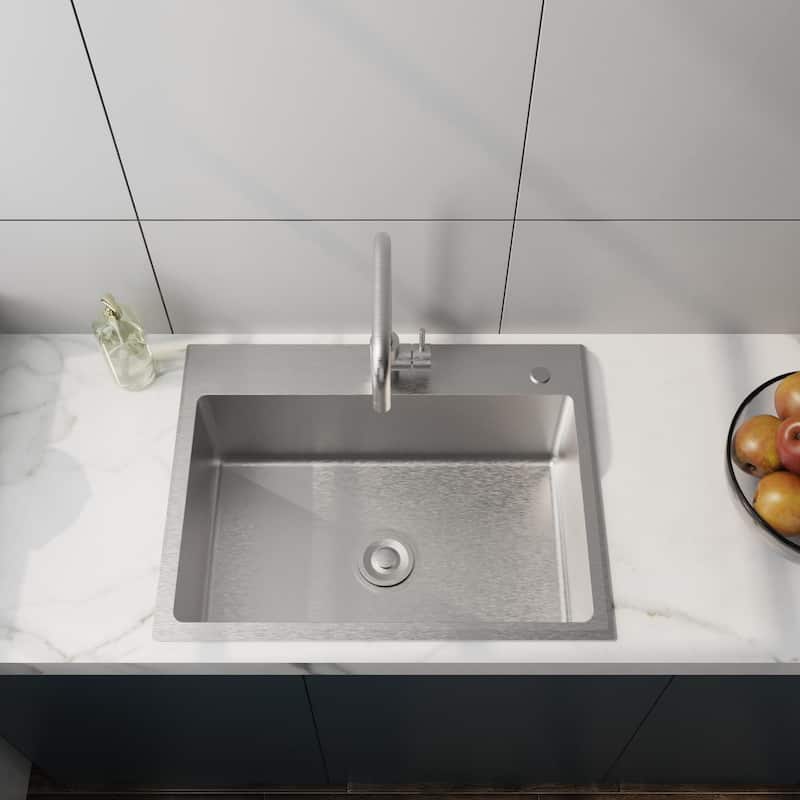 24in Stainless Steel Washing Sink w/ Faucet Hoses and Drain Head Only(Update)